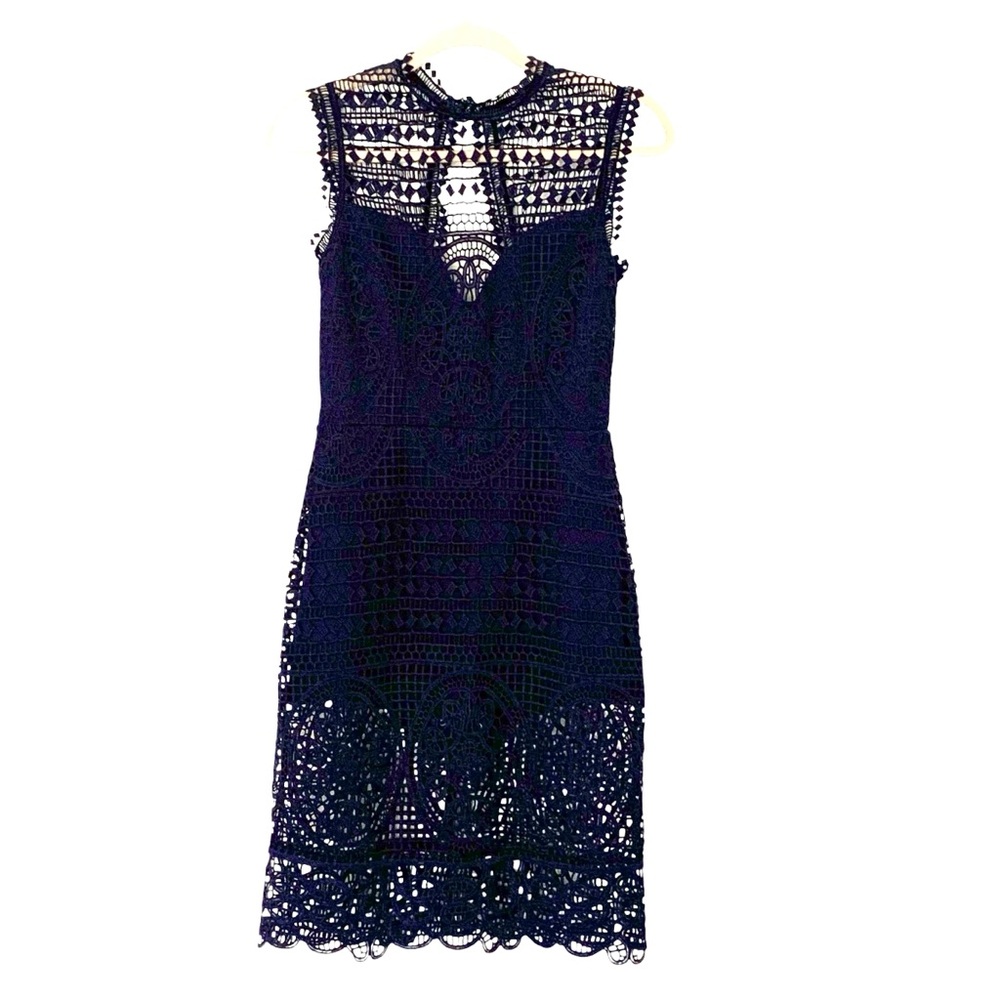 Lovers + Friends Small Navy Blue Backless Lace Blush Sexy Feminine Mini Dress